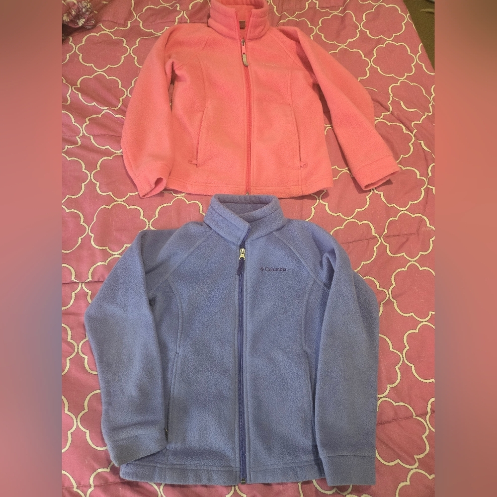 Size 7/8 Columbia Kids Fleece Jackets - Pink and Purple. Zippered Pockets.